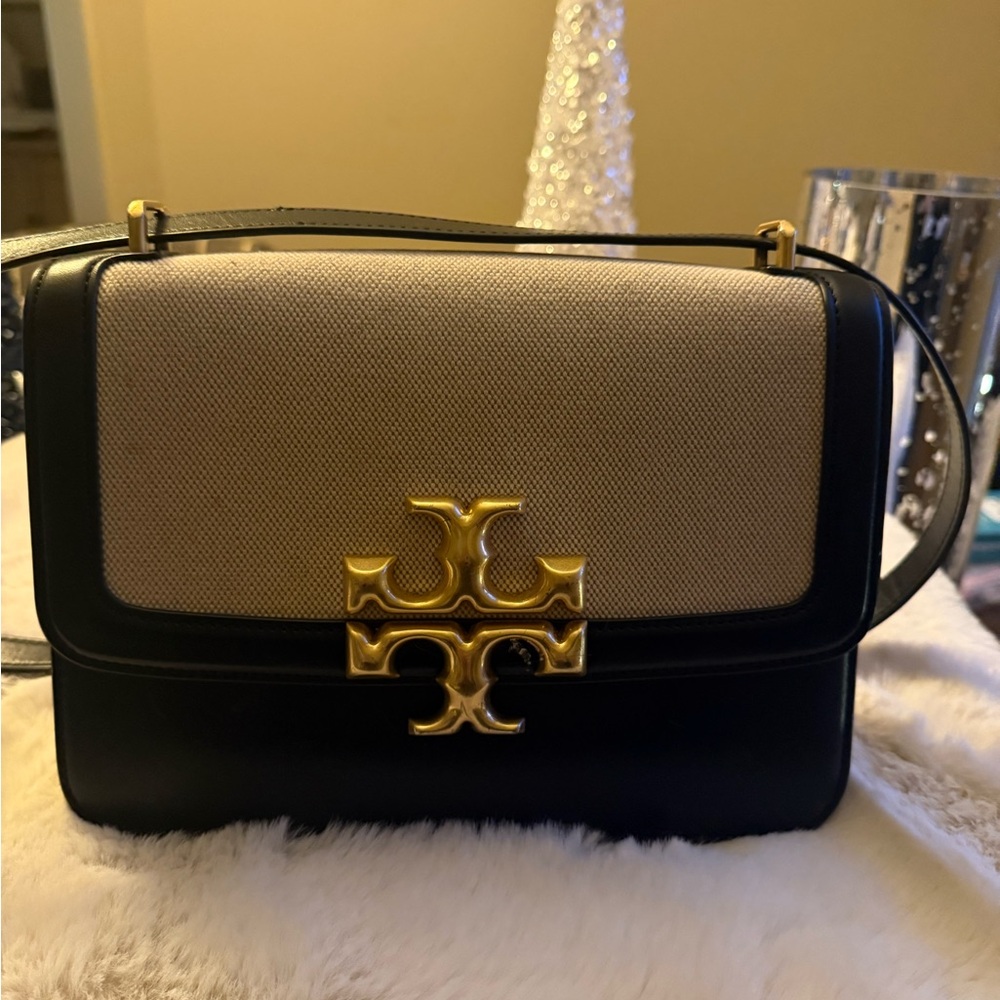 Tory Burch Elegant Black and Cream Designer Bag